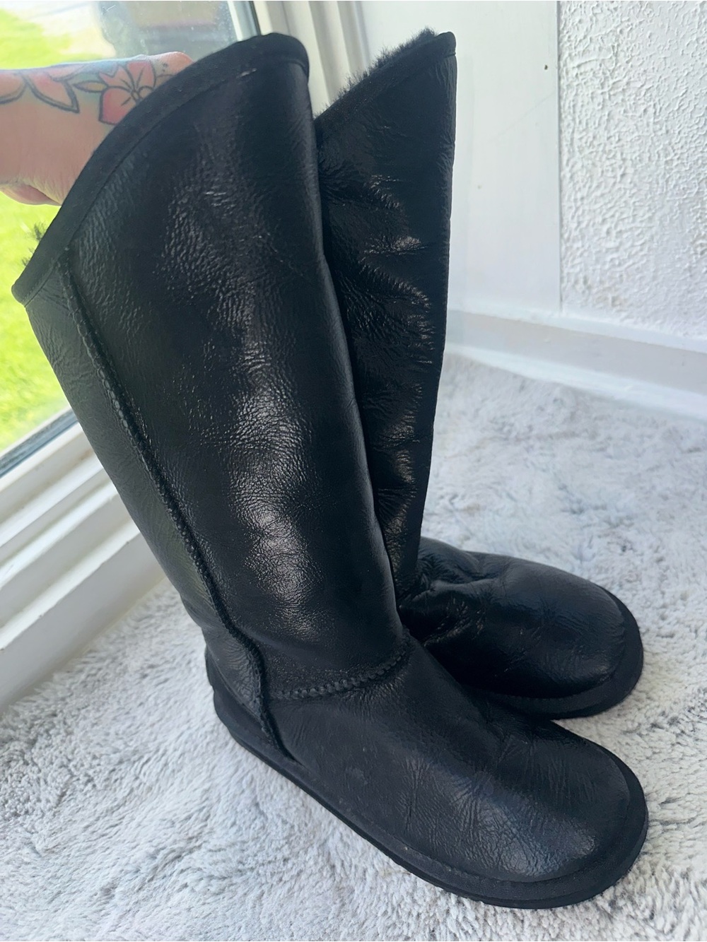 Australia Luxe Collective Black Leather Shearling Boots | Tall Cozy Fur Lined